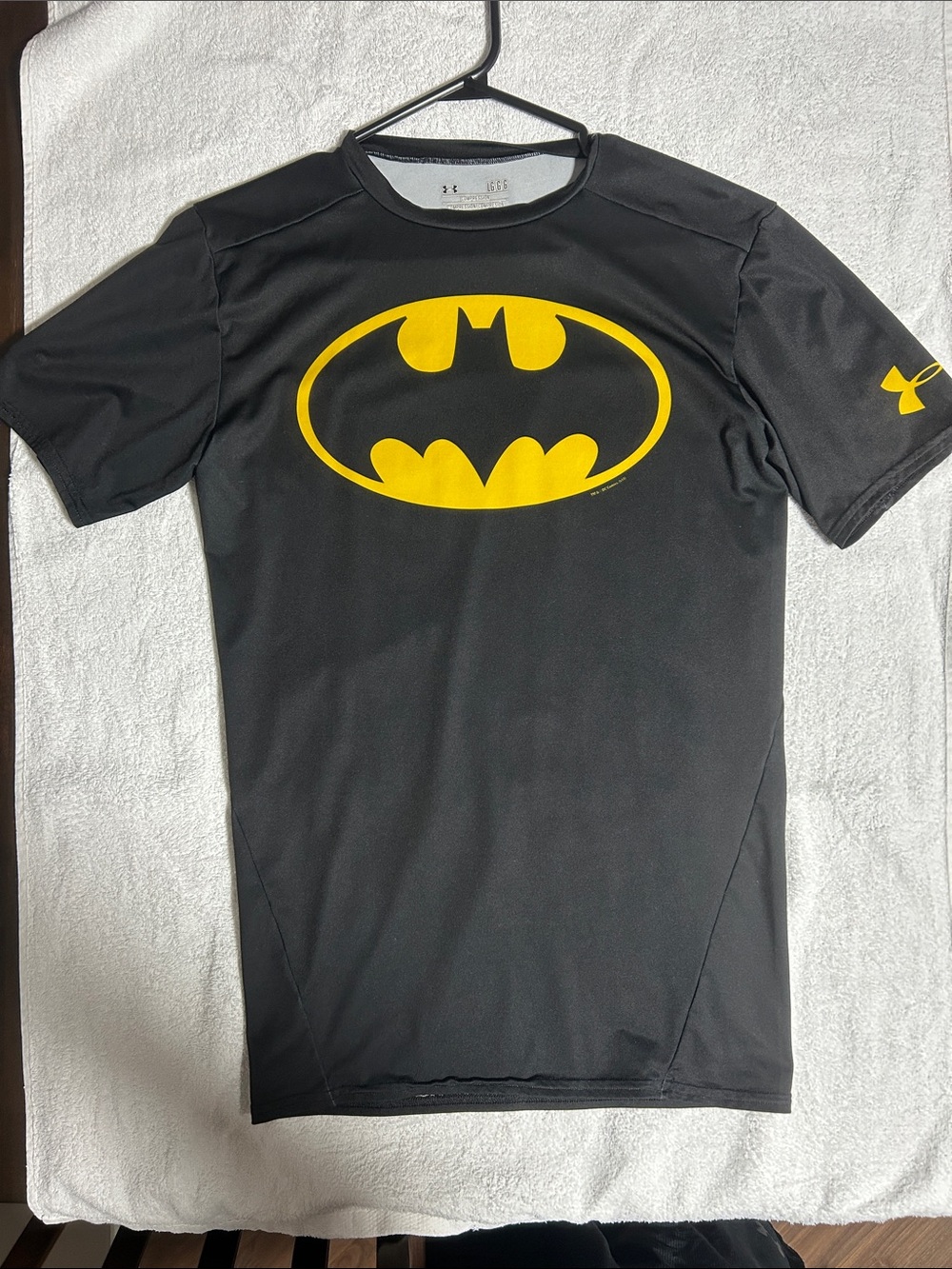 Under Armour Black Tee with Yellow Batman Emblem